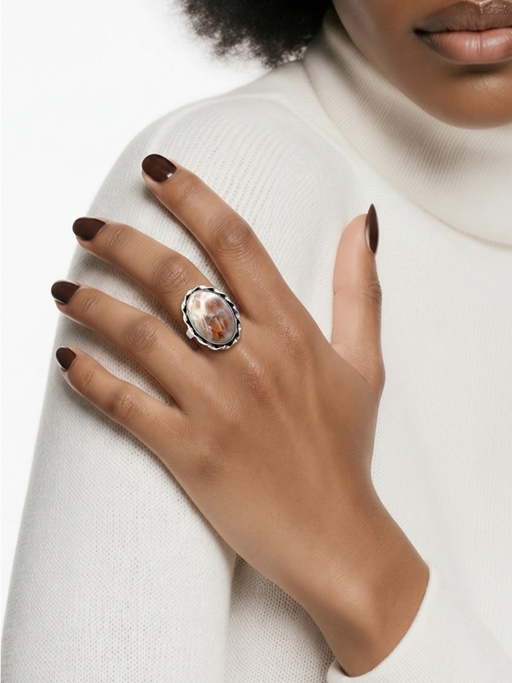 Hand Crafted Sunstone Ring Silver Plated Adjustable 4.5–8.5 Gift Boxed